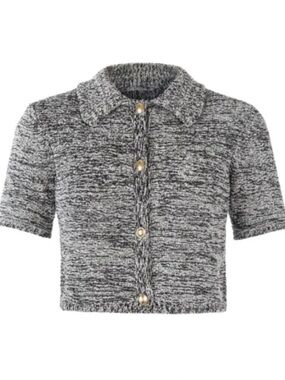 ASTA RESORT REVOLVE NEW MORGAN POLO CARDIGAN IN BLACK MELANGE - SIZE S